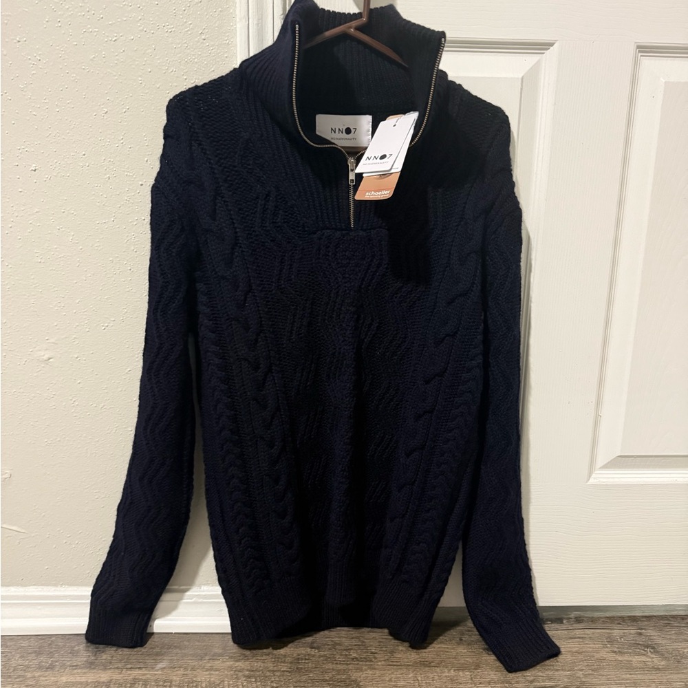 NN07 Men's Navy Cable Zip-Up Sweater